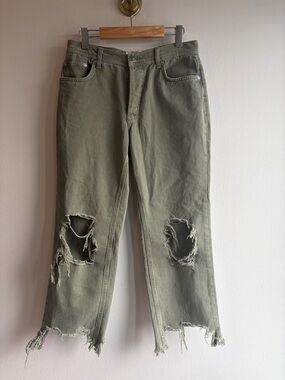 We The Free Olive Green Distressed Jeans